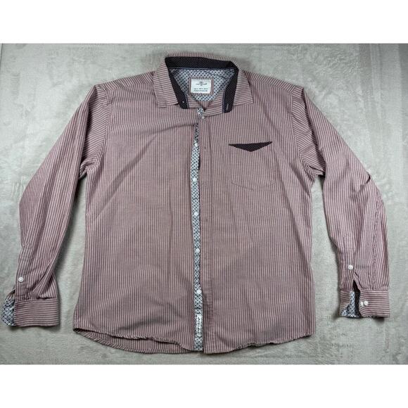 CRAFT + FLOW Other - Craft + Flow Red/White Striped Long Sleeve Collard Button Up Mens XL